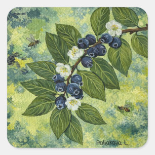 Blaubeer-Zweig Botanische Illustration Quadratischer Aufkleber