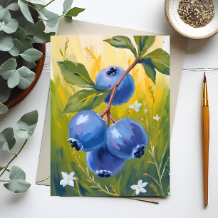 Blaubeerbusch   Frucht Aquarellmalerei Postkarte