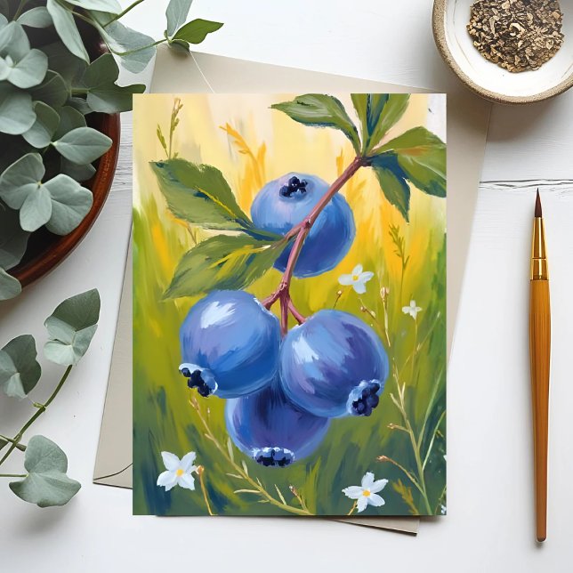 Blaubeerbusch | Frucht Aquarellmalerei Postkarte (Von Creator hochgeladen)