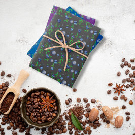 Blaubeere lila-grünes Graumuster Geschenkpapier Set