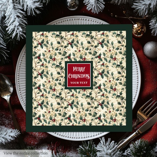 Blaubeere Serviette (Watercolor cranberry red holly berry deep green Paper Dinner Napkins)