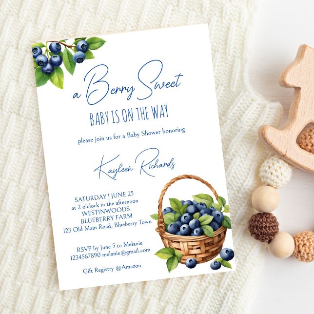 Blaubeere-Süßbaby-Dusche Einladung (Blueberry berry sweet baby shower invitation template digital download summer gender neutral invite)