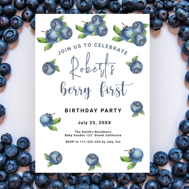 Blaubeeren 1. Geburtstags-Party | Berry First Einladung (Von Creator hochgeladen)