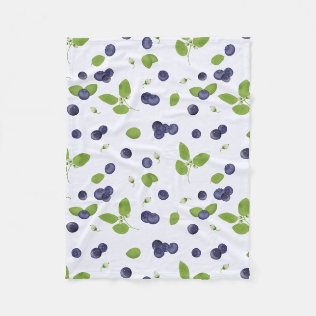 Blaubeeren Aquarell Blaubeerblüten Laub Fleecedecke (Vorderseite)