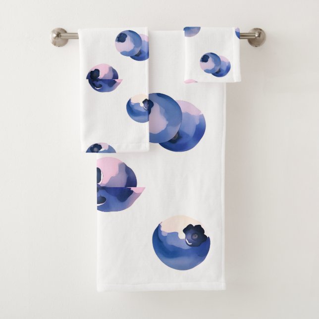 Blaubeeren Aquarellmuster  Badhandtuch Set (Insitu)