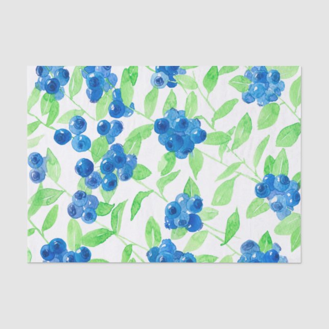 Blaubeeren-Aquarellmuster Seidenpapier (Vorderseite)
