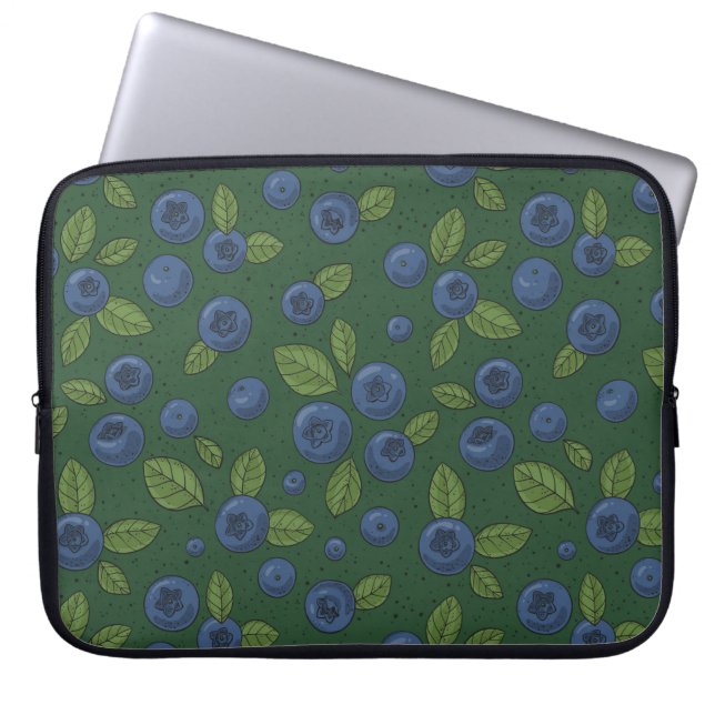 Blaubeeren auf dunkelgrün laptopschutzhülle (Vorderseite)