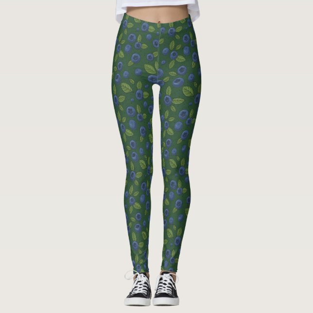 Blaubeeren auf dunkelgrün leggings (Vorderseite)