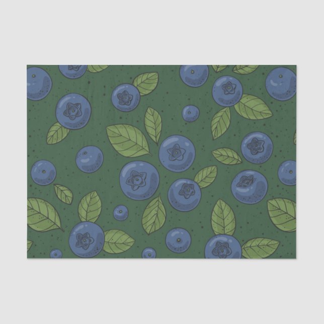 Blaubeeren auf dunkelgrün seidenpapier (Vorderseite)