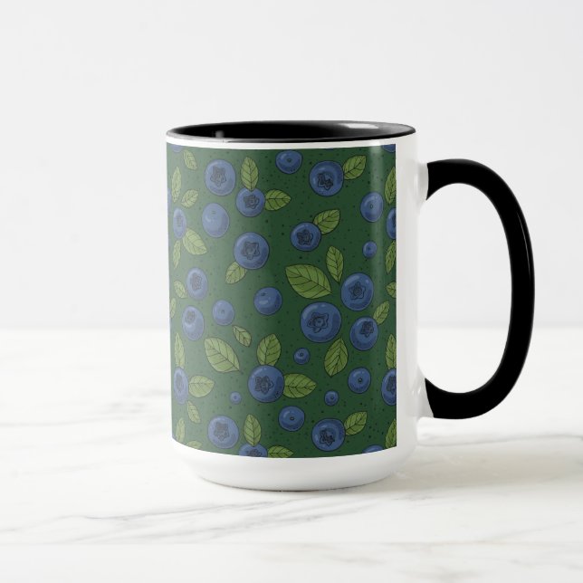 Blaubeeren auf dunkelgrün tasse (Rechts)