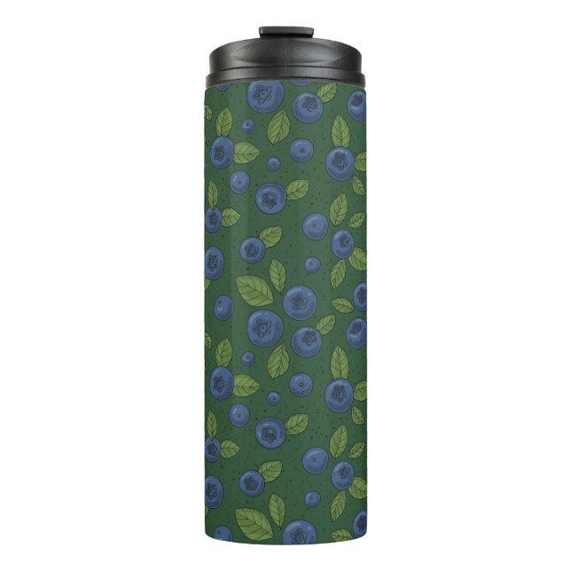 Blaubeeren auf dunkelgrün thermosbecher (Vorderseite)