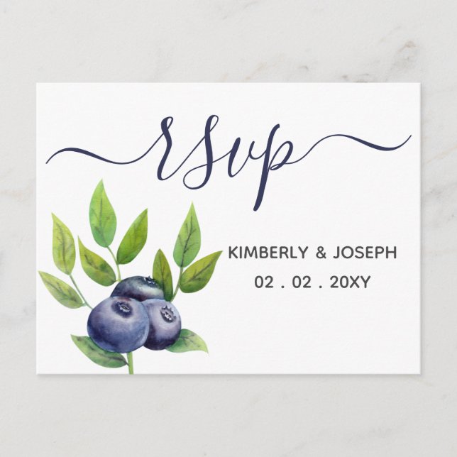 Blaubeeren-Blaubeeren-Hochzeit Rsvp Einladungspostkarte (Vorderseite)