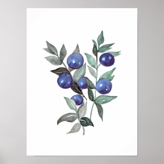 Blaubeeren Fruchtfarben Kunstwerk Poster (Vorne)