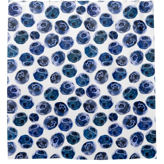 Blaubeeren: illustrierte Wasserfarbe. Duschvorhang (Vorderseite)