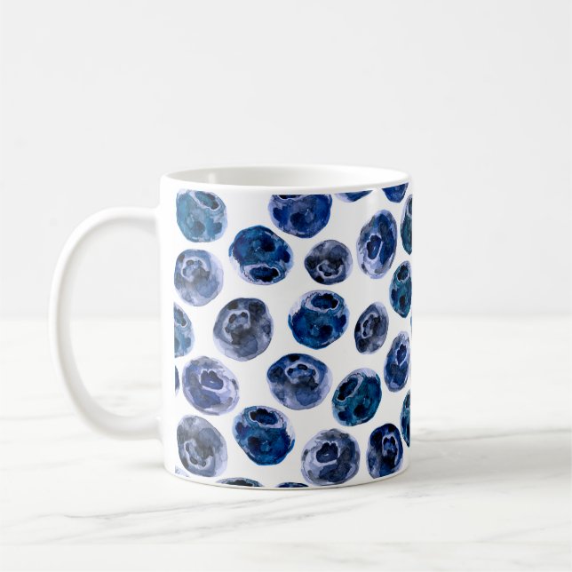 Blaubeeren: illustrierte Wasserfarbe. Kaffeetasse (Links)
