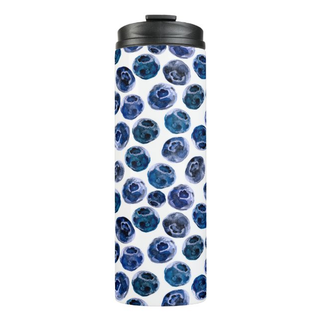 Blaubeeren: illustrierte Wasserfarbe. Thermosbecher (Vorderseite)