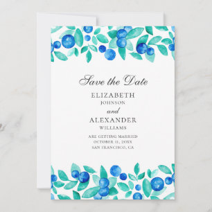 Blaubeeren im Wasser. Blaue Hochzeit Save The Date