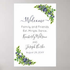 Blaubeeren in Aquarellfarben - Blauer botanischer Poster