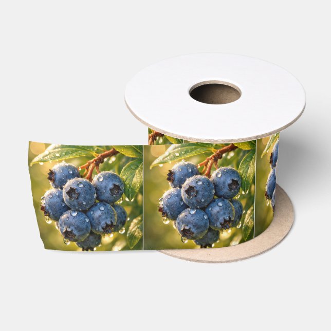 Blaubeeren mit Regentropfen Satinband (Spule)