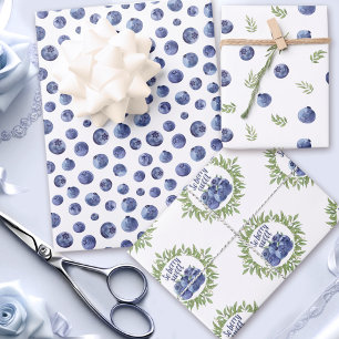 Blaubeeren-Muster Geschenkpapier Set