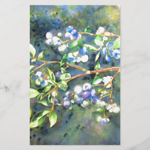 Blaubeeren, romantische Früchte Aquarellmalerei Briefpapier