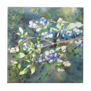 Blaubeeren, romantische Früchte Aquarellmalerei Fliese