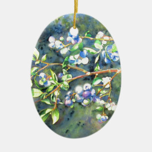 Blaubeeren, romantische Früchte Aquarellmalerei Keramikornament