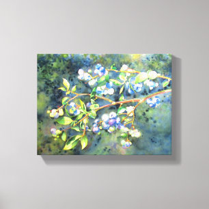 Blaubeeren, romantische Früchte Aquarellmalerei Leinwanddruck