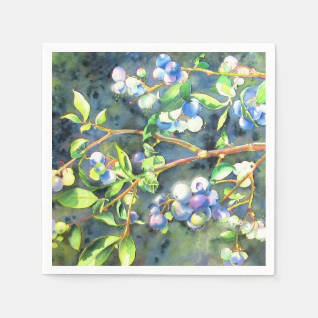 Blaubeeren, romantische Früchte Aquarellmalerei Serviette (Vorderseite)