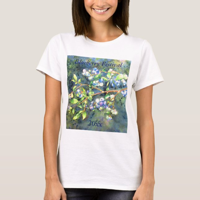 Blaubeeren, romantische Früchte Aquarellmalerei T-Shirt (Vorderseite)