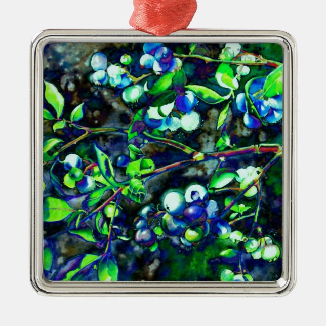 Blaubeeren Silbernes Ornament (Vorne)