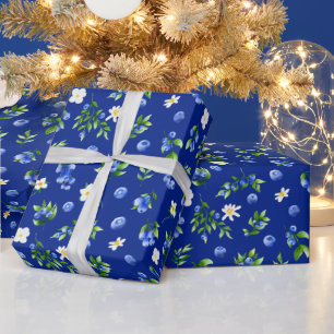 Blaubeeren- und Blattmuster Geschenkpapier