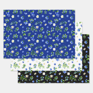 Blaubeeren- und Blattmuster Geschenkpapier Set
