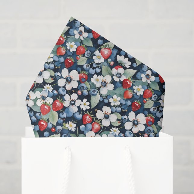 Blaubeeren und Erdbeeren Seidenpapier (Geschenktüte)