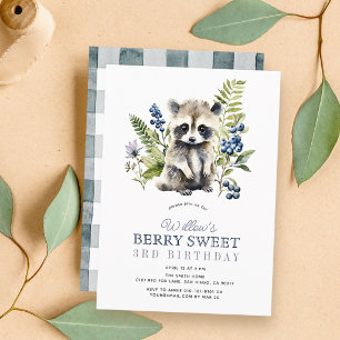 Blaubeeren & Waschbär-Junge Berry Sweet Geburtstag Einladung