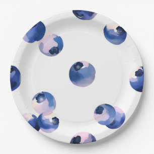Blaubeeren Wasserfarben-Muster Pappteller