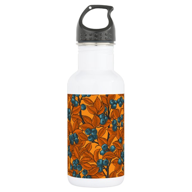 Blaubeergarten, blau und orange edelstahlflasche (Vorderseite)