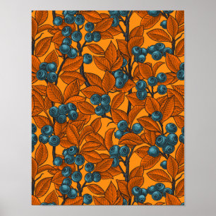 Blaubeergarten, blau und orange poster