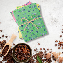 Blaubeergelb-rosa-grünes Muster Geschenkpapier Set