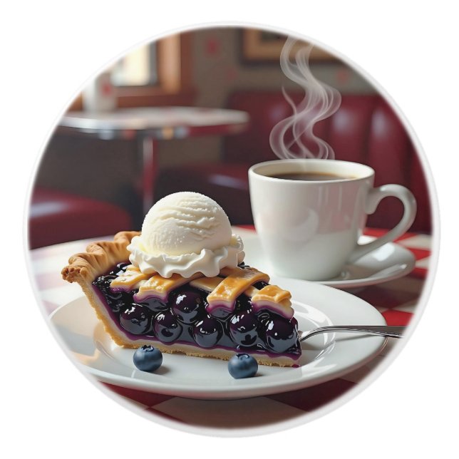 Blaubeerkuchen, Eiscreme & Kaffee Keramikknauf (Vorderseite)