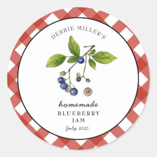 Blaubeermarmelade Gingham Marmelade Glas Runder Aufkleber