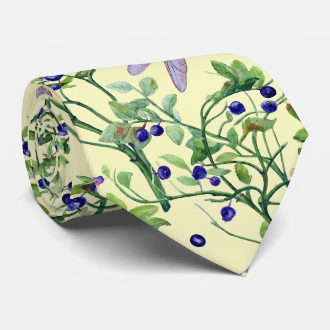 Blaubeermuster mit Libellen Krawatte (Gerollt)