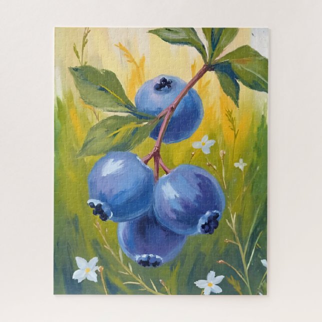 Blaubeerstrauch | Frucht Aquarellmalerei Puzzle (Vertikal)