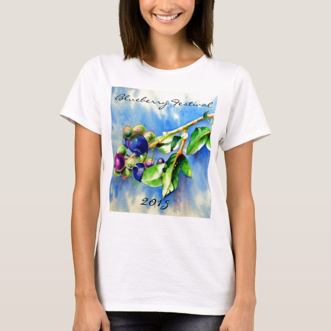 Blaubeerzweig, Aquarellmalerei T-Shirt (Vorderseite)