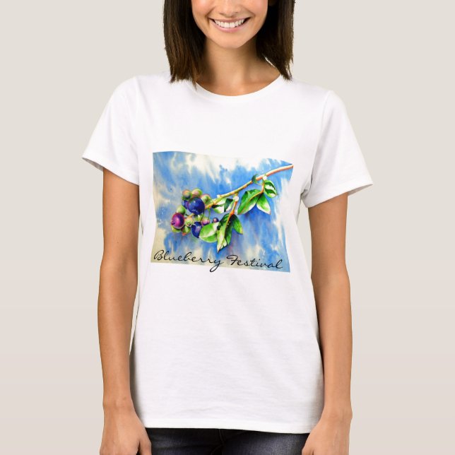 Blaubeerzweig, Aquarellmalerei T-Shirt (Vorderseite)