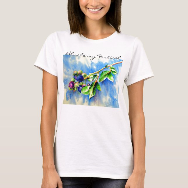 Blaubeerzweig, Aquarellmalerei T-Shirt (Vorderseite)
