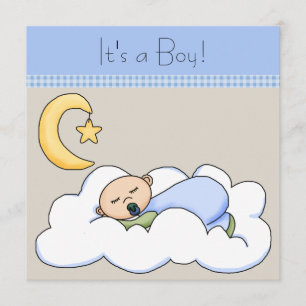 Blaubeige Baby-Junge-Wolke-Baby-Dusche Einladung