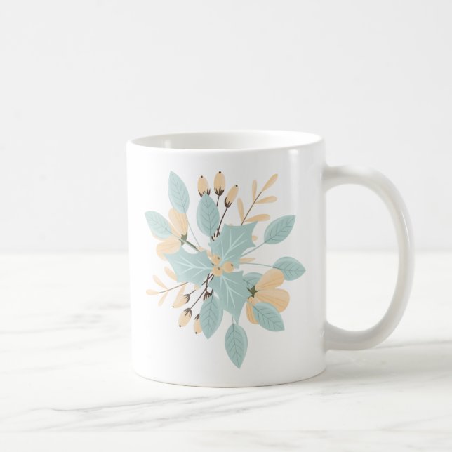 Blaubeige Pastel Winter Botanische Illustration Kaffeetasse (Rechts)