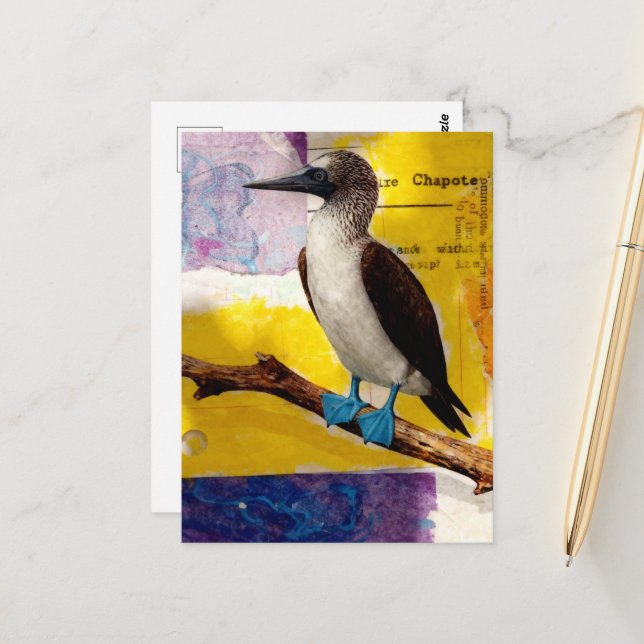 Blaubeinige Vogel-Collage Postkarte (Vorderseite/Rückseite Beispiel)