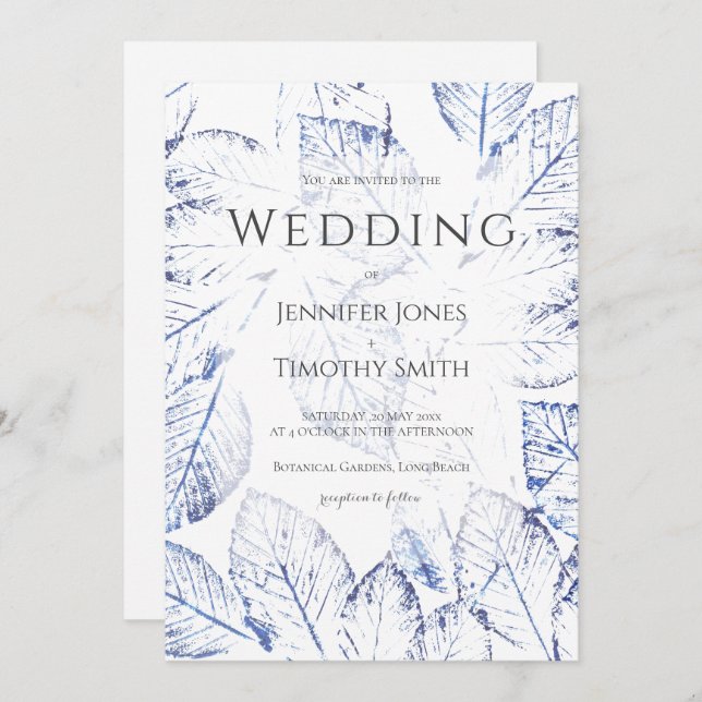 Blaubirke in Navy verlasst Naturhochzeit in Weiß Einladung (Vorne/Hinten)
